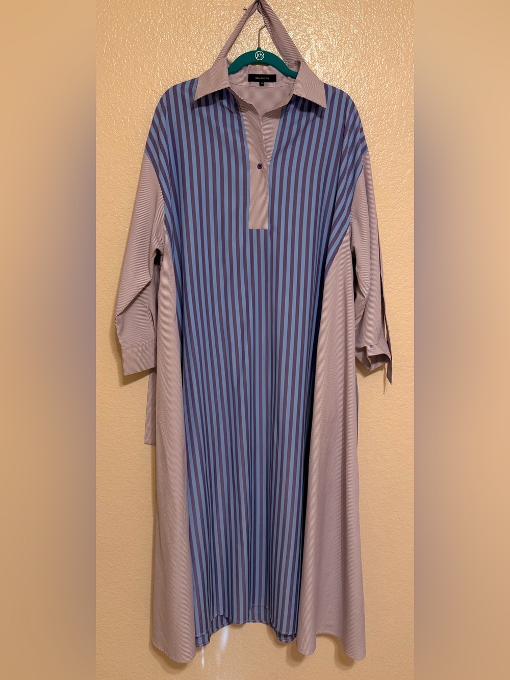 BEULAHSTYLE Women’s Blue and Gray Striped Button-Down Casual Dress Shirt